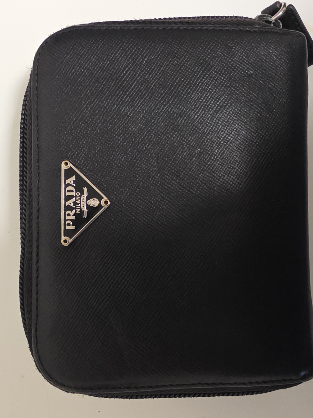 Prada Black Saffiano Leather Men's Zip Pouch